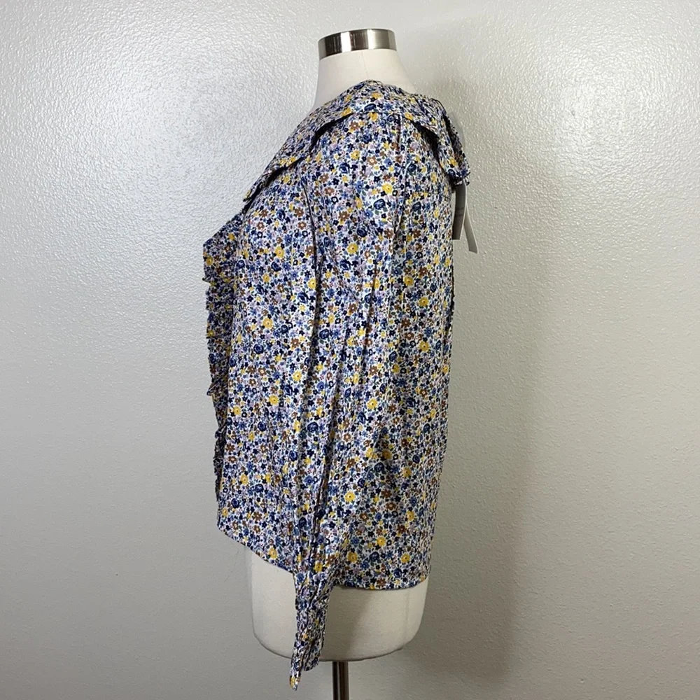 ENGLISH FACTORY Blue Floral Print Ruffle Top - Picture 4 of 10